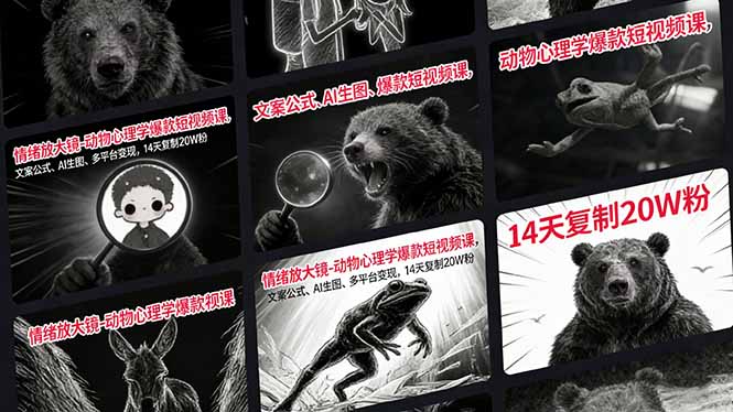 情绪放大镜-动物心理学爆款短视频课，文案公式、AI生图、多平台变现，14天复制20W粉-九九网创