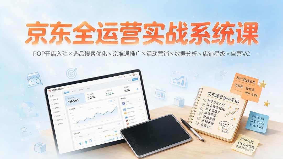 （19581期）京东全运营实战系统课：POP开店入驻×选品搜索优化×京准通推广×活动营销×数据分析×店铺星级×自营VC-九九网创