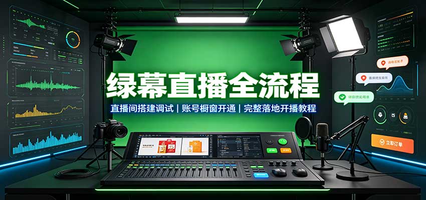 绿幕直播全流程：直播间搭建调试，账号橱窗开通，完整落地开播教程-九九网创