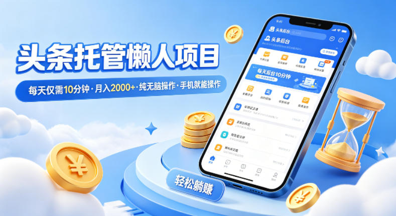 头条托管懒人项目，每天仅需10分钟，月入2000+，纯无脑操作，手机就能操作【揭秘】-九九网创