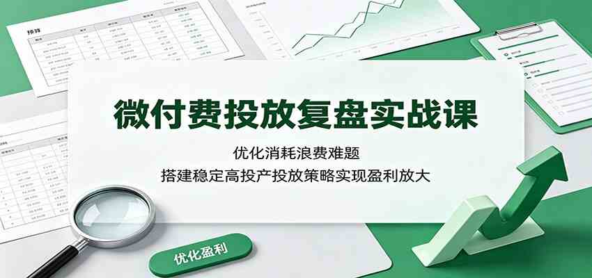 微付费投放复盘实战课：优化消耗浪费难题，搭建稳定高投产投放策略实现盈利放大-九九网创
