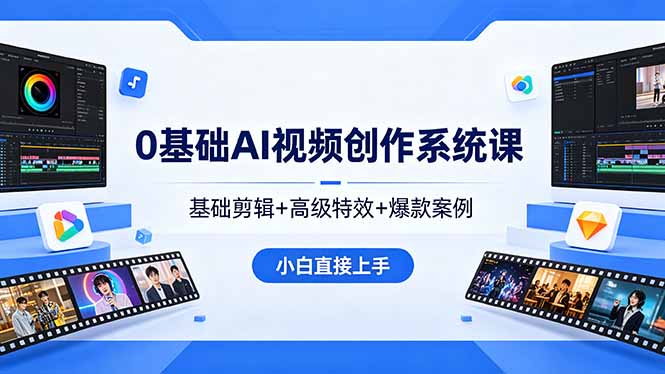0基础AI视频创作系统课，基础剪辑+高级特效+爆款案例，小白直接上手-九九网创
