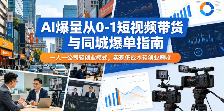 AI爆量从0-1短视频带货与同城爆单指南,一人一公司轻创业模式,实现低成本轻创业增收-九九网创