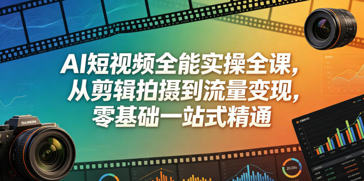 AI短视频全能实操全课，从剪辑拍摄到流量变现，零基础一站式精通-九九网创