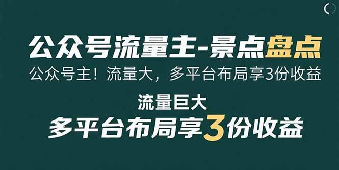 （15553期）公众号流量主-景点盘点 流量巨大 多平台布局享3份收益-九九网创