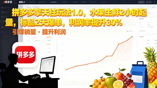 拼多多 擎天柱玩法1.0,水果生鲜2小时起量,标品2天爆单,利润率提升30%-九九网创