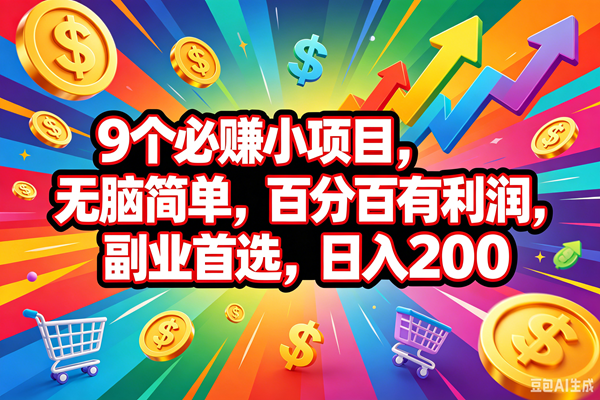 (18623期)9个必赚钱的小项目,百分百会赚米,无脑简单,副业首选,日入200+-九九网创