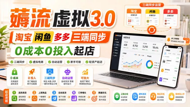 绅白不白·薅流虚拟3.0丨淘宝闲鱼多多三端同步丨0成本0投入起店(更新)-九九网创
