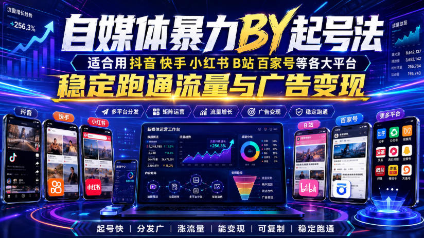 自媒体暴力搬运起号法，适合用抖音快手小红书B站百家号等各大平台，稳定跑通流量与广告变现-九九网创