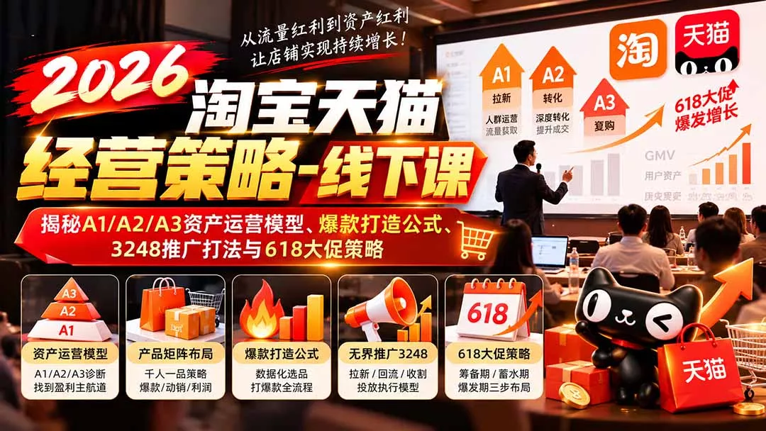 2026淘宝天猫经营策略-线下课：揭秘A1/A2/A3资产运营模型、爆款打造公式、3248推广打法与618大促策略-九九网创