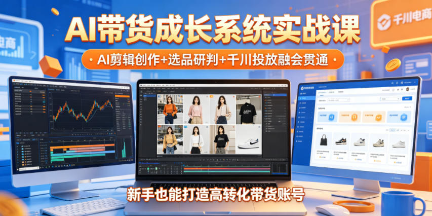 AI带货成长系统实战课,AI剪辑创作+选品研判+千川投放融会贯通,新手也能打造高转化带货账号(更新2026年)-九九网创