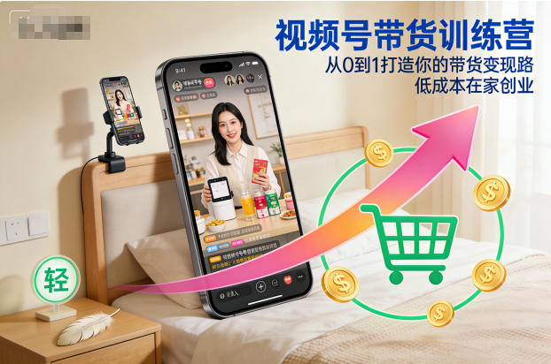 视频号带货训练营,从0到1打造你的带货变现路,低成本在家创业-九九网创