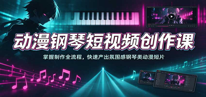 动漫钢琴短视频创作课：掌握制作全流程，快速产出氛围感钢琴类动漫短片-九九网创