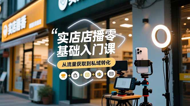 实体店播零基础入门课，实体店+短视频+直播+微信生态+私域社群，从流量获取到私域转化-九九网创