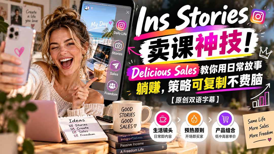(20767期)Ins Stories 卖课神技!Delicious Sales 教你用日常故事躺赚,策略可复制不费脑【原创双语字幕】-九九网创