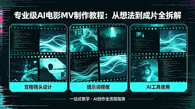 专业级AI电影MV制作教程，从想法到成片全拆解，宫格镜头+提示词模板+AI工具一站式教学-九九网创