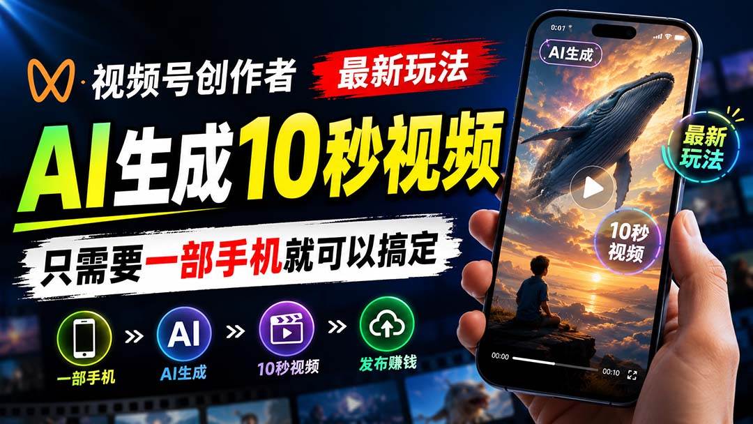 （20136期）视频号创作者最新玩法，AI生成10秒视频，只需要一部手机就可以搞定-九九网创