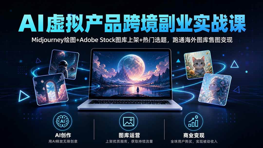 （20514期）AI虚拟产品跨境副业实战课｜Midjourney绘图+Adobe Stock图库上架+热门选题，跑通海外图库售图变现-九九网创