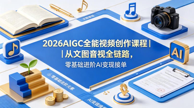 2026AIGC全能视频创作课程｜从文图音视全链路，零基础进阶AI变现接单-九九网创