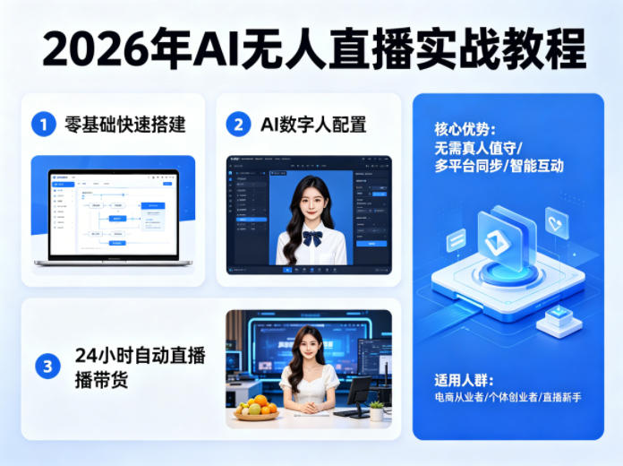 2026年AI无人直播实战教程，零基础也能快速搭建AI数字人无人直播间，实现24小时自动直播带货-九九网创