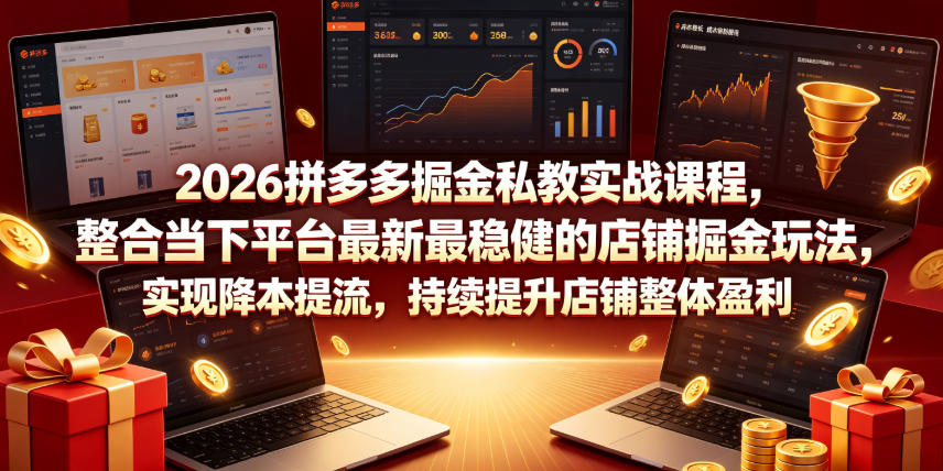 2026拼多多掘金私教实战课程，整合当下平台最新最稳健的店铺掘金玩法，实现降本提流，持续提升店铺整体盈利-九九网创