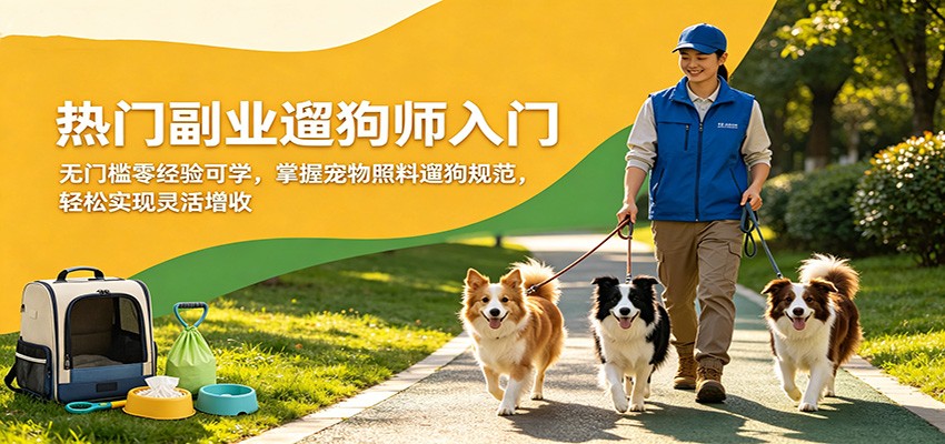 热门副业遛狗师入门，无门槛零经验可学，掌握宠物照料遛狗规范，轻松实现灵活增收-九九网创