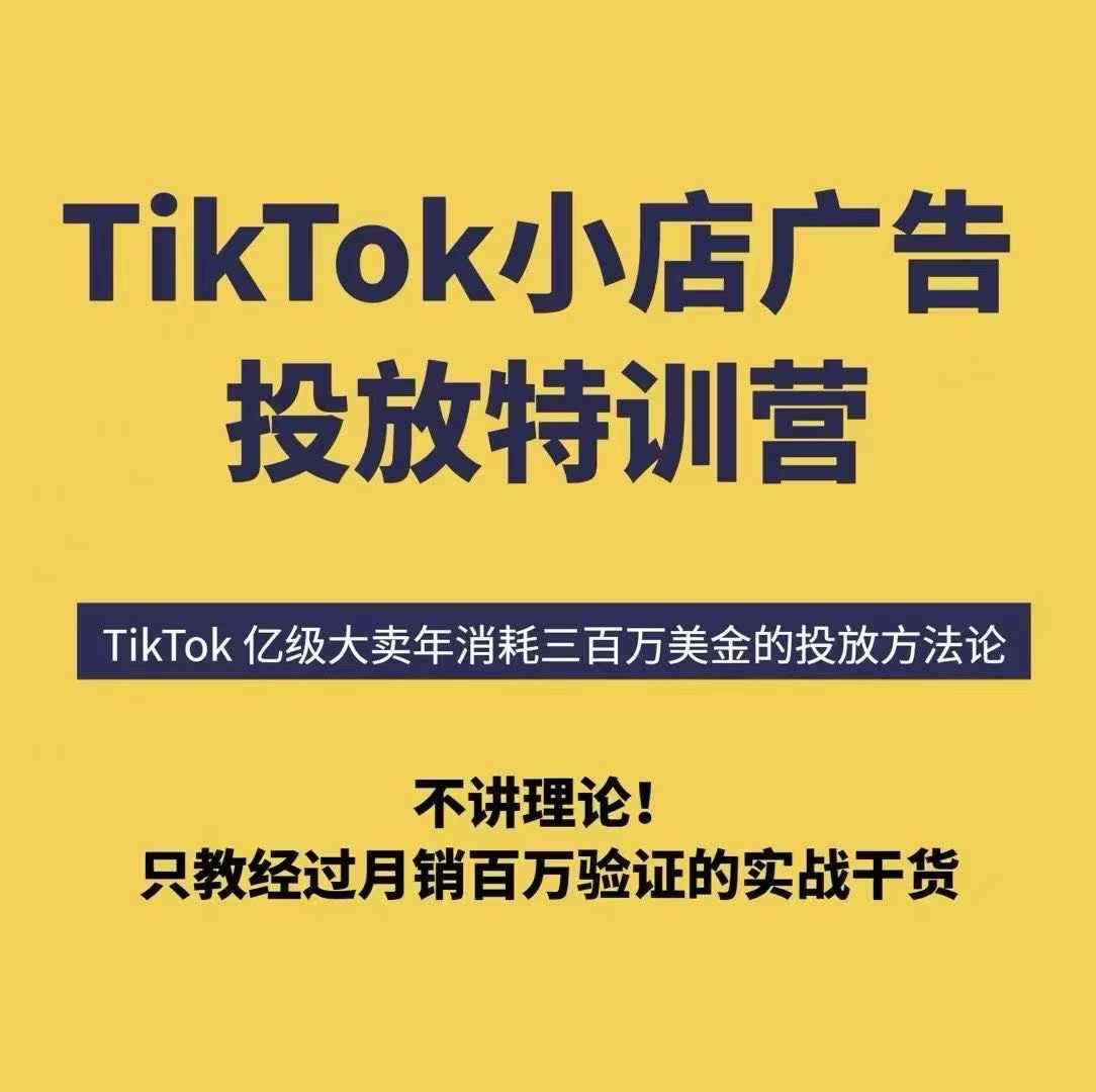 TikTok小店广告投放特训营，6天破局计划专治各种“投不动”，教你经过月销百万验证的实战干货-九九网创