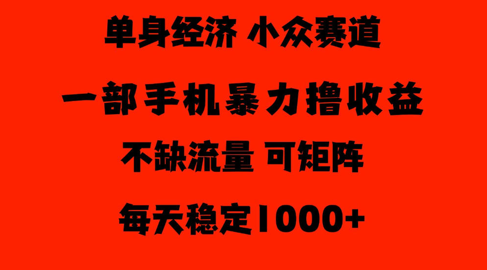 26年暴力单身经济，稳定日入500-1k，不缺流量，流量极大，冷门小众赛道，门槛低小白轻松上手【揭秘】-九九网创