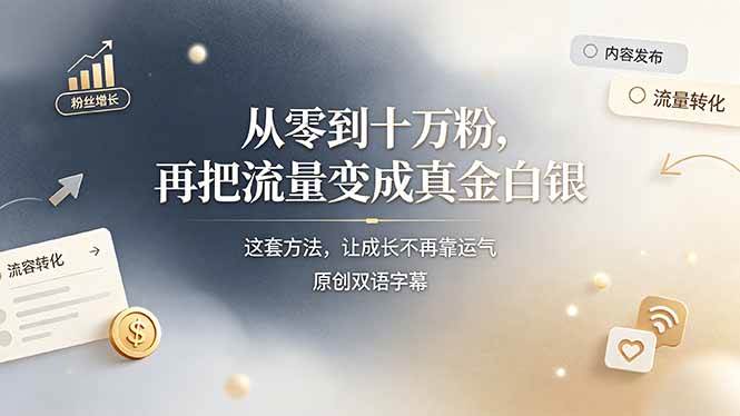 （19198期）从零到十万粉，再把流量变成真金白银——这套方法，让成长不再靠运气【原创双语字幕】-九九网创