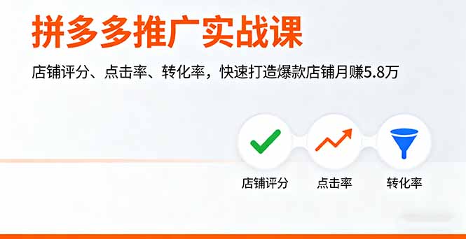 拼多多推广实战课，店铺评分、点击率、转化率，快速打造爆款店铺月赚5.8万-九九网创