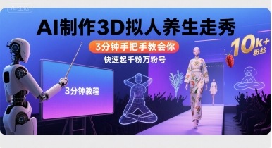Ai制作3D拟人养生走秀,3分钟手把手教会你,快速起千粉万粉号-九九网创