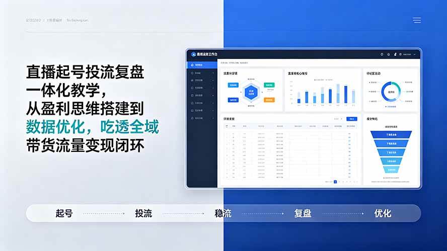 （19241期）直播起号投流复盘一体化教学，从盈利思维搭建到数据优化，吃透全域带货流量变现闭环-九九网创