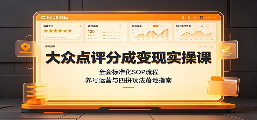 大众点评分成变现实操课：全套标准化SOP流程，养号运营与四拼玩法落地指南-九九网创