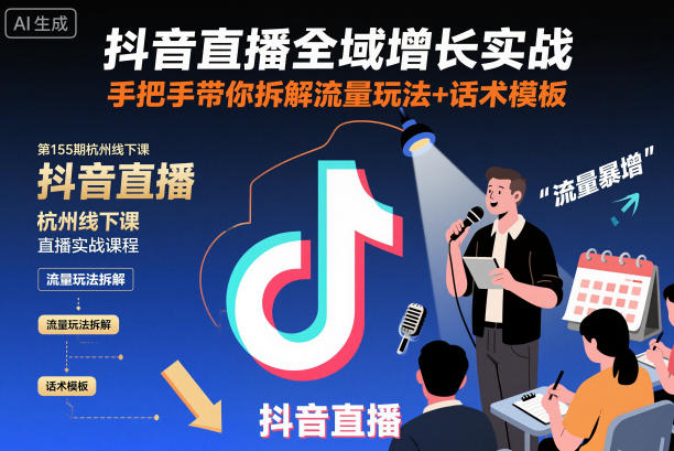 抖音直播全域增长实战第155期杭州线下课，手把手带你拆解流量玩法+话术模板-九九网创