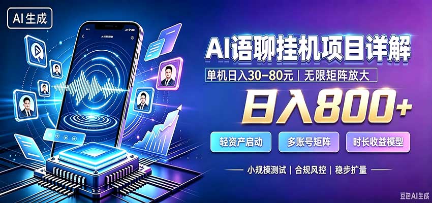 AI语聊挂机,日入800+,适用个人副业,工作室矩阵操作-九九网创