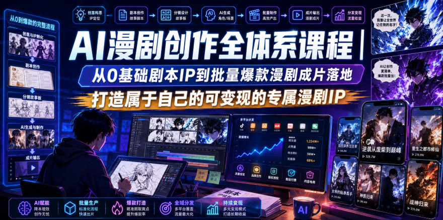 AI漫剧创作全体系课程｜从0基础剧本IP到批量爆款漫剧成片落地，打造属于自己的可变现的专属漫剧IP-九九网创