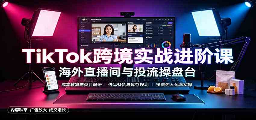 TikTok跨境实战进阶课：成本核算类目调研，选品备货，投流达人运营-九九网创