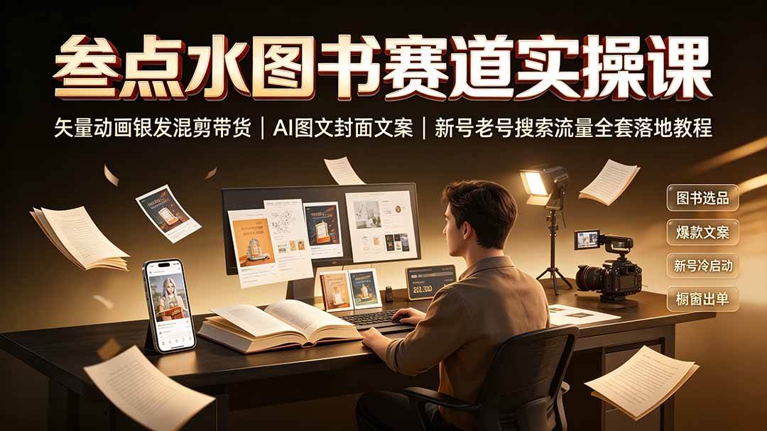 （19613期）叁点水图书赛道实操课｜矢量动画银发混剪带货，AI图文封面文案，新号老号搜索流量全套落地教程-九九网创