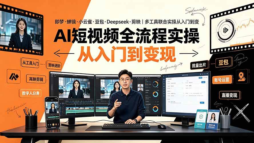 （19250期）AI短视频全流程实操：即梦·蝉镜·小云雀·豆包·Deepseek·剪映｜多工具联合实操从入门到变现-九九网创