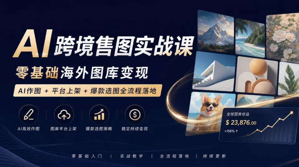 AI跨境售图实战课，零基础海外图库变现，AI作图+平台上架+爆款选图全流程落地-九九网创
