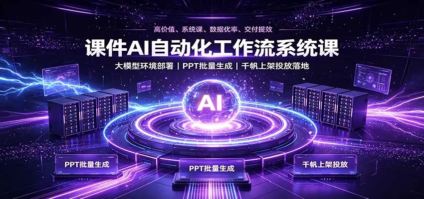 课件AI自动化工作流系统课：大模型环境部署，PPT批量生成，千帆上架投放落地-九九网创