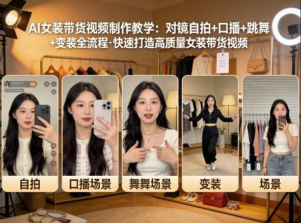 AI女装带货视频制作教学，对镜自拍、口播、跳舞、变装全流程，快速打造高质量女装带货视频-九九网创