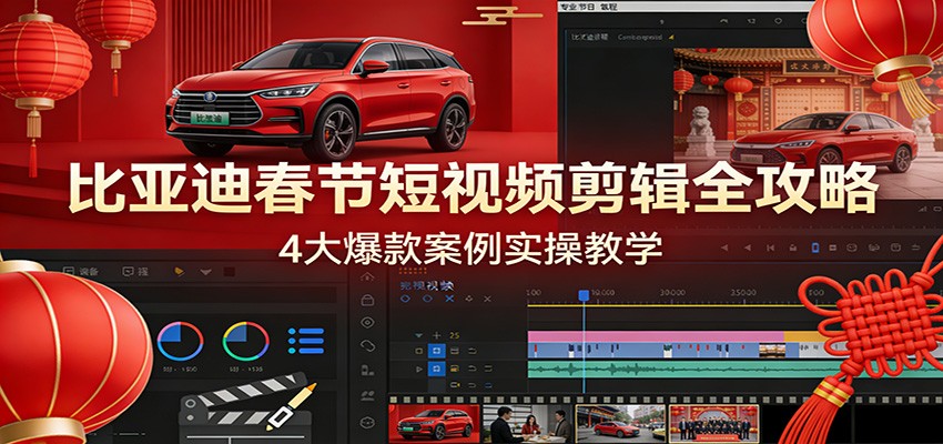 比亚迪春节短视频剪辑全攻略，4大爆款案例实操教学-九九网创