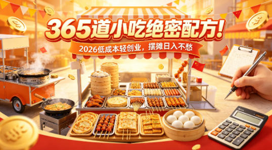 365道小吃绝密配方！2026低成本轻创业，摆摊日入不愁-九九网创