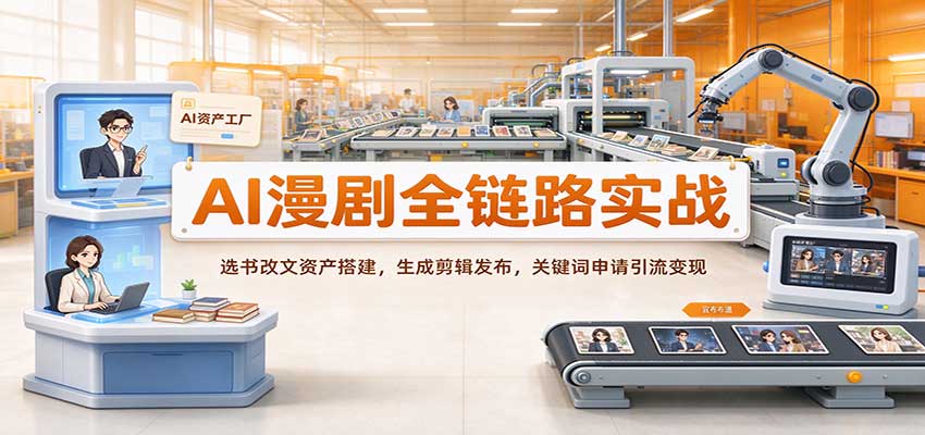 AI漫剧全链路实战：选书改文资产搭建，生成剪辑发布，关键词申请引流变现-九九网创