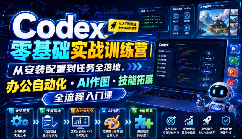 Codex零基础实战训练营|从安装配置到任务全落地,办公自动化・AI作图・技能拓展全流程入门课-九九网创