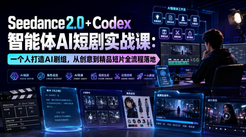 Seedance2.0+Codex智能体AI短剧实战课:一个人打造AI剧组,从创意到精品短片全流程-九九网创