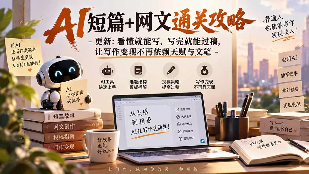 AI短篇+网文通关攻略-更新1009：看懂就能写、写完就能过稿，让写作变现不再依赖天赋与文笔