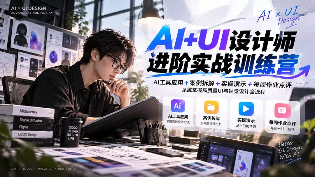 【无水印】AI+UI设计师进阶训练营-第4期：AI工具应用+案例拆解+实操演示+作业点评，掌握高质量UI与视觉设计全流程-九九网创
