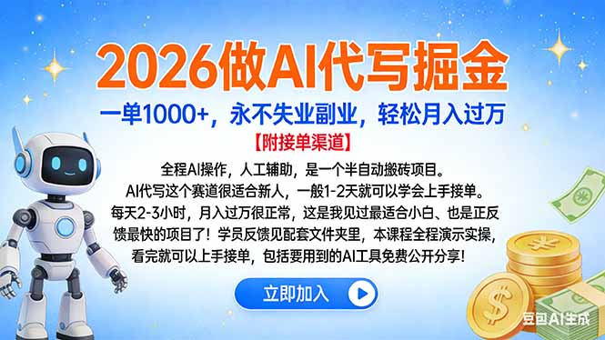 2026做AI代写掘金,一单1000+,永不失业副业,轻松月入过万-九九网创